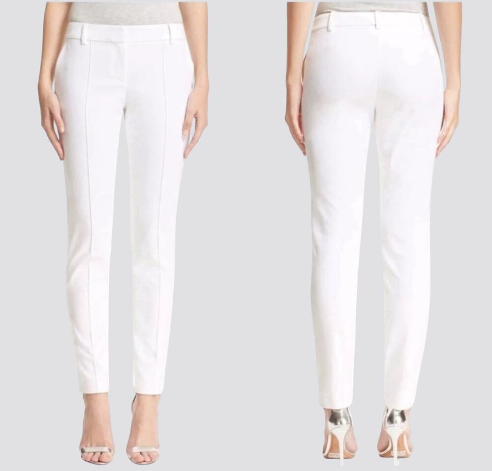 St. John Jennifer White Straight Leg Pants 14 Front Seam Quiet Luxury Minimalist